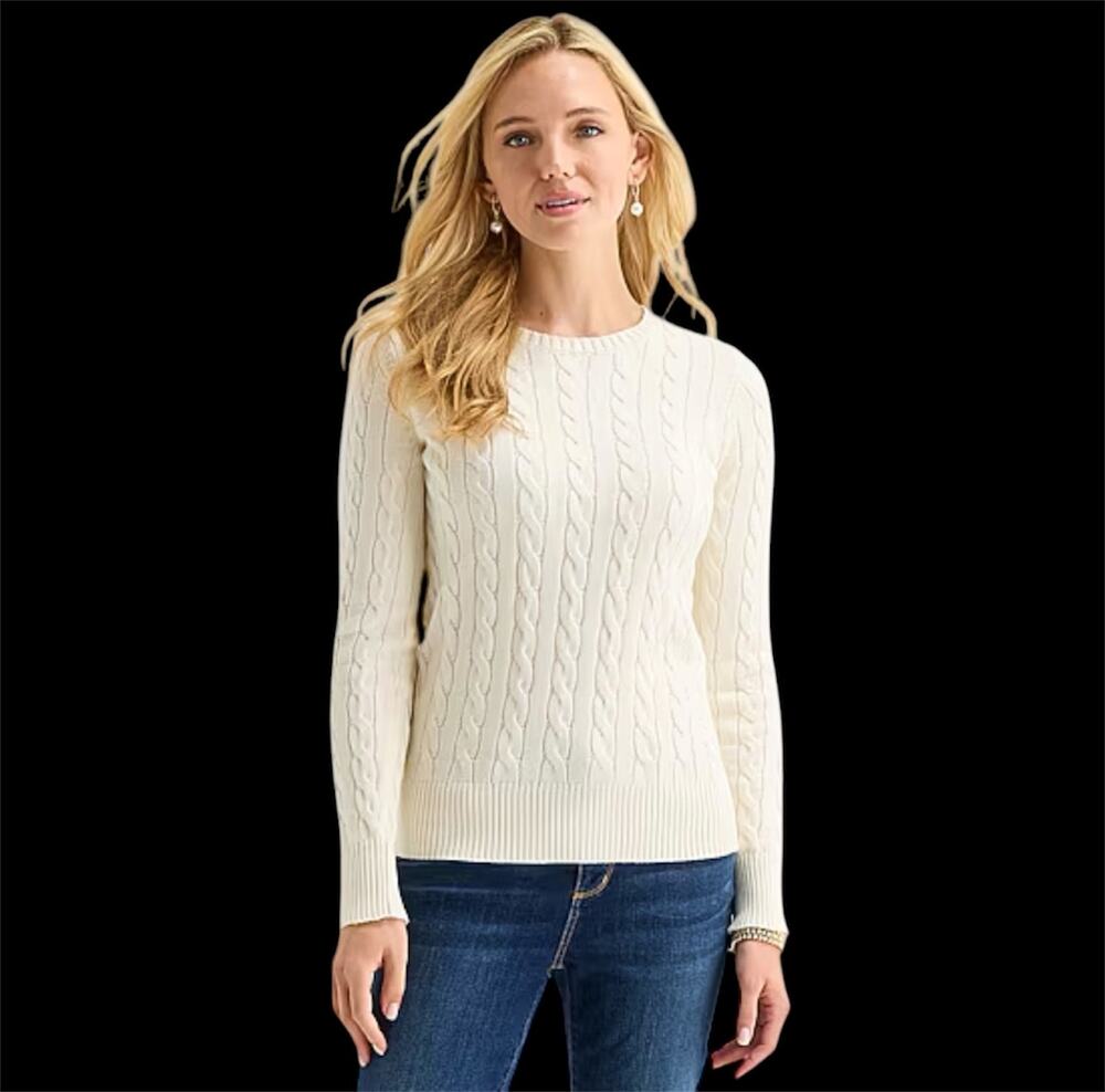 St. John's Bay XXL Cable Knit Crew Neck Sweater Oatmeal Heather NWT NEW